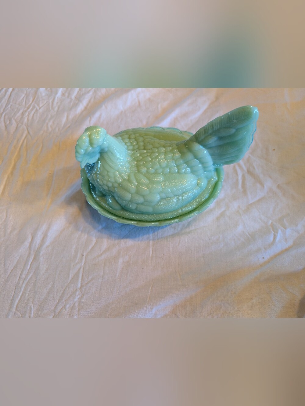 Westmoreland jadeite Green Glass Hen on Basket Dish - Picture 2 of 7